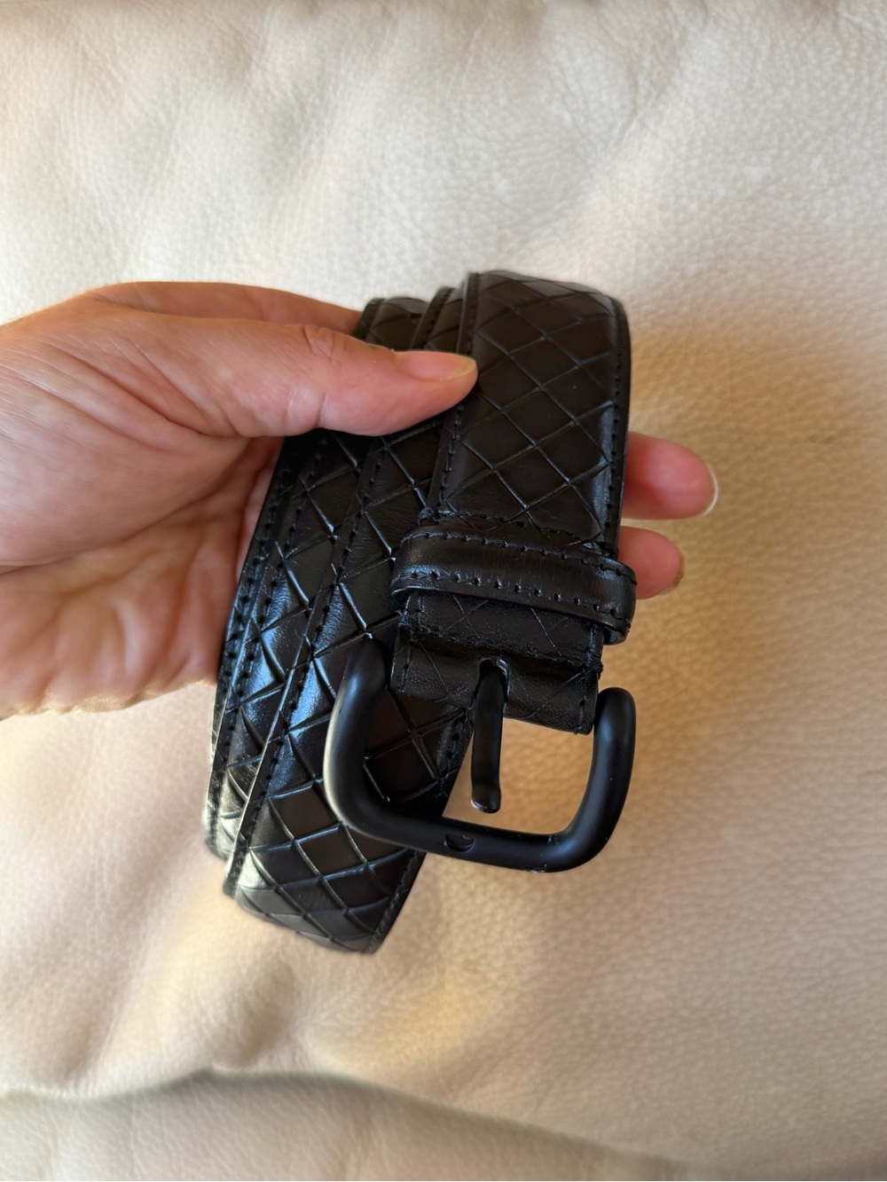Bottega Veneta Black Woven Leather Men's Belt size 46